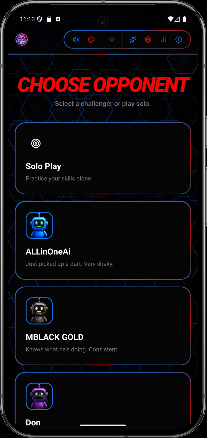 Official Neon Darts Master mobile gameplay screen