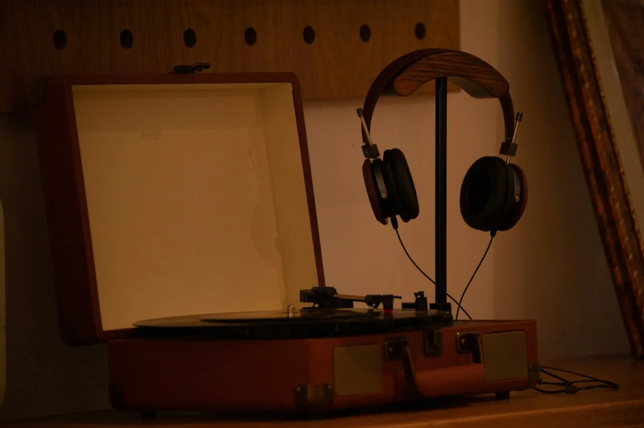 A turntable and headphones ready for a listening session